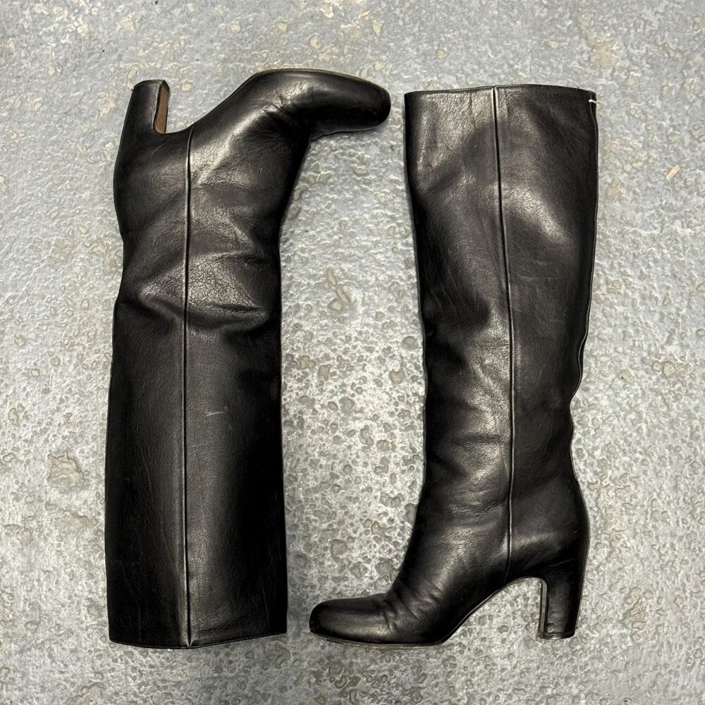 Maison Margiela Black Knee-High Leather Tall Boots Sz IT 35.5